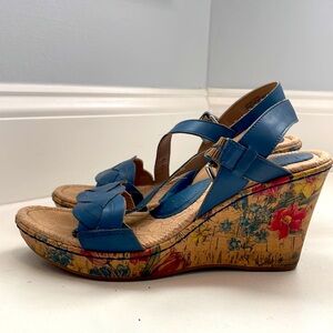 EUC wedge blue and floral shoes